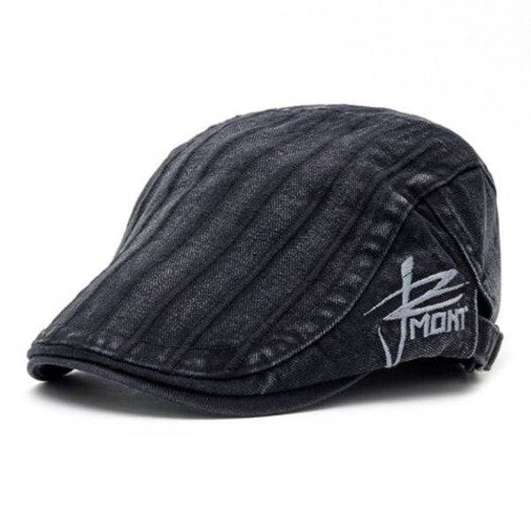 Men's British Style Striped Beret Black Hats