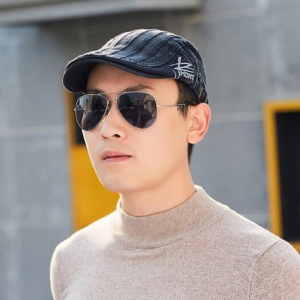 Men's British Style Striped Beret Black Hats