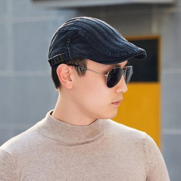 Men's British Style Striped Beret Black Hats