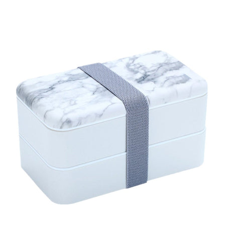 Japanese Double Layer Lunch Box Marble Pattern Bento Microwave Lunchbox For Student Office Worker Rectangular Food Container
