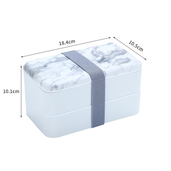 Japanese Double Layer Lunch Box Marble Pattern Bento Microwave Lunchbox For Student Office Worker Rectangular Food Container