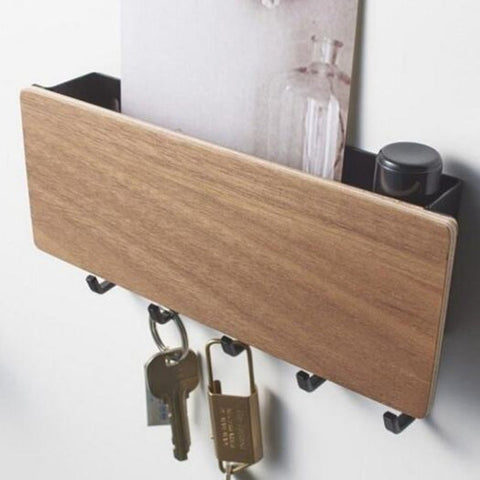 Japanese Style Wood Key Storage Wall Hook Prateleira Engredada Organizer Shelf Deep Brown Hooks & Hangers