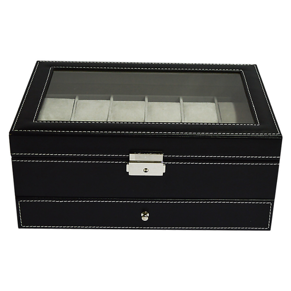 Veile Studios 12 Grids Watch Display Case Leather Jewellery Storage Box Organiser Lock Key Placeholder
