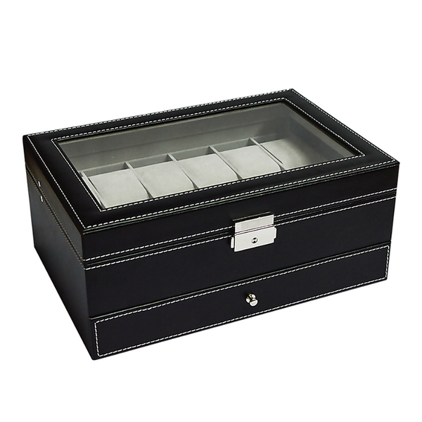 Veile Studios 12 Grids Watch Display Case Leather Jewellery Storage Box Organiser Lock Key Placeholder