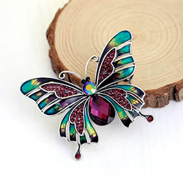 Jewellery Makeup Brush Set Hand Painted Enamel Colourful Butterfly Purple Crystal Brooch Pin Lapel