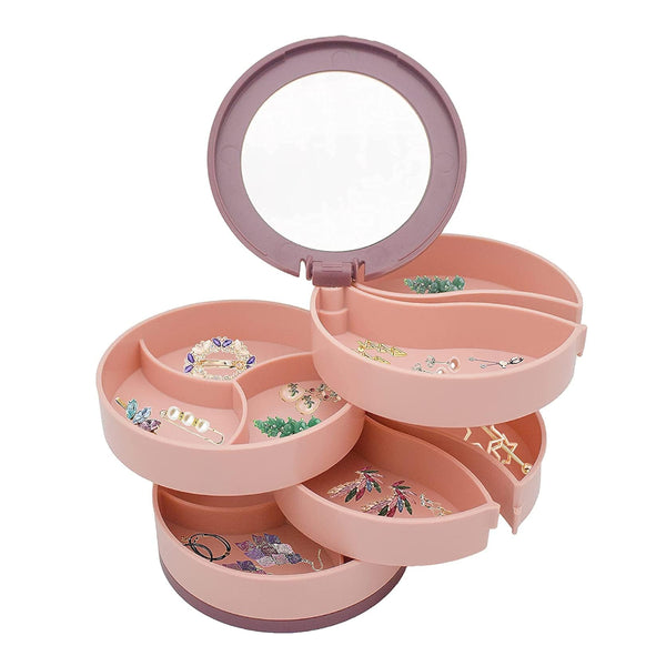 Jewelry Box Foldable Storage Rotating With Multiple Layers Elegant For Earrings Dust Free And Compact Suitable (Pink) Jewellery Boxes