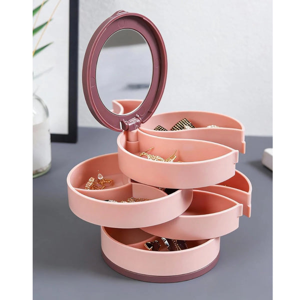 Jewelry Box Foldable Storage Rotating With Multiple Layers Elegant For Earrings Dust Free And Compact Suitable (Pink) Jewellery Boxes