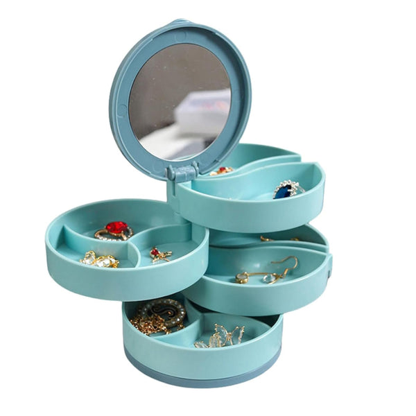 Jewelry Box Foldable Storage Rotating With Multiple Layers Elegant For Earrings Dust Free And Compact Suitable (Blue) Jewellery Boxes