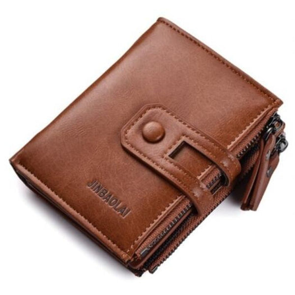 Multi Function Double Zipper Casual Fashion Men Wallet Brown Wallets