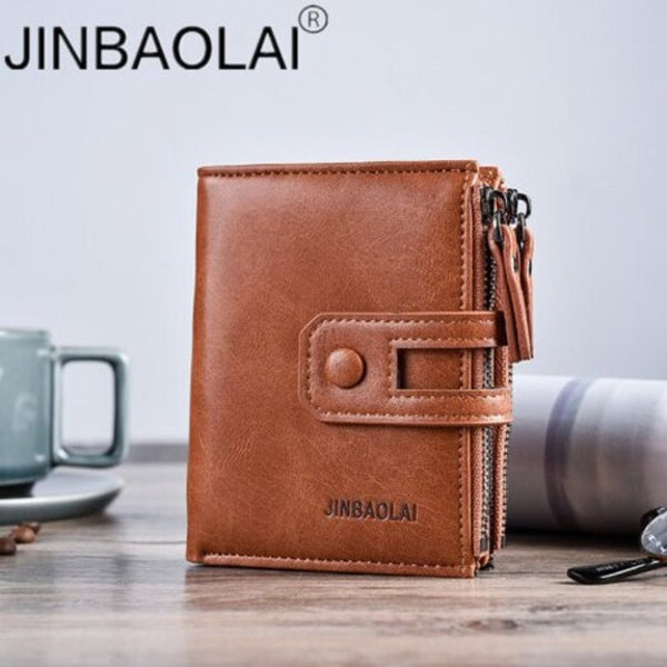 Multi Function Double Zipper Casual Fashion Men Wallet Brown Wallets