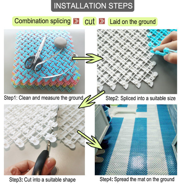 Splicing Mat Blue 25X25cm Non Slip Bathroom Mesh Drainage Floor Carpet Bath Mats Rugs & Toilet Covers