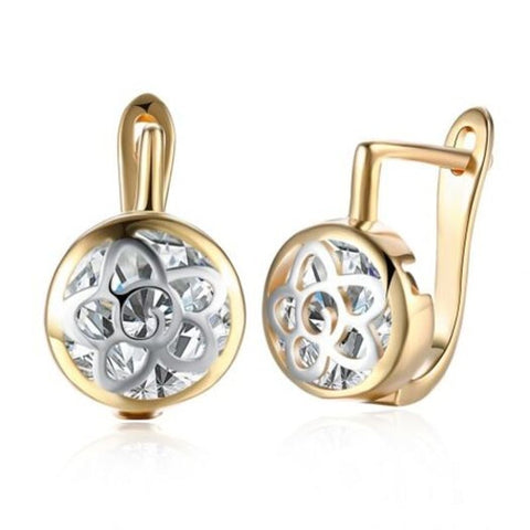 K Gold Zircon Earring Pattern Hollow Diamond Set Romantic Wind Clip Champagne
