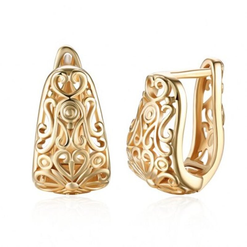 Veile Studios K Gold Zircon Earring Pattern Hollow Romantic Wind Clip Earrings