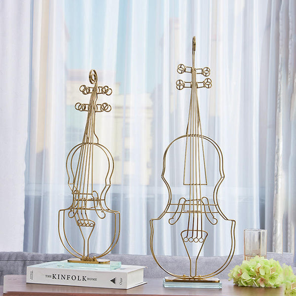 64Cm Violin Sculpture Instrument Tabletop Decor Metal Ornaments Sculptures Figurines Sculptures & Figurines