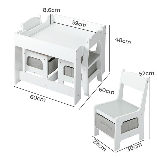 Bopeep Kids Table And Chairs Set Storage White Grey Kids Tables