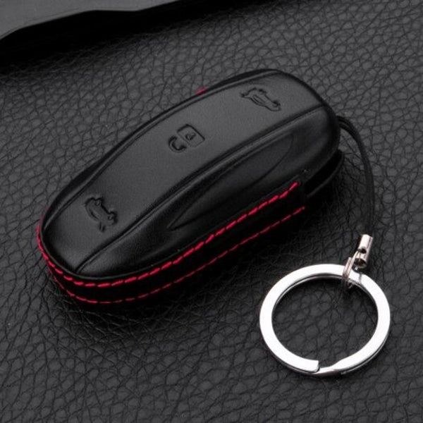 Key Leather Fob Sleeve For Tesla Model X Black