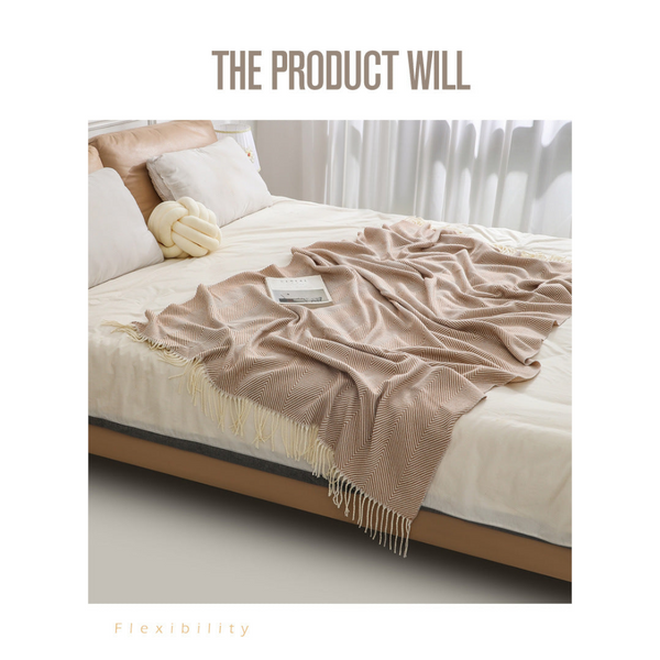 Khaki Elegant Herringbone Tassel Throw Blanket Large Acrylic Faux Cashmere Soft Cozy For Sofa Bed & Decor (130X240cm) Throws & Afghans