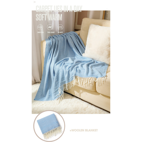 Khaki Elegant Herringbone Tassel Throw Blanket Large Acrylic Faux Cashmere Soft Cozy For Sofa Bed & Decor (130X240cm) Throws & Afghans