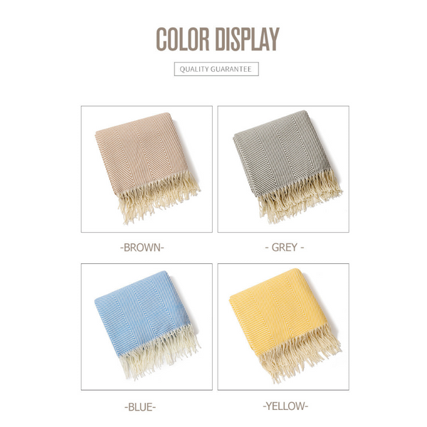 Khaki Elegant Herringbone Tassel Throw Blanket Large Acrylic Faux Cashmere Soft Cozy For Sofa Bed & Decor (130X240cm) Throws & Afghans