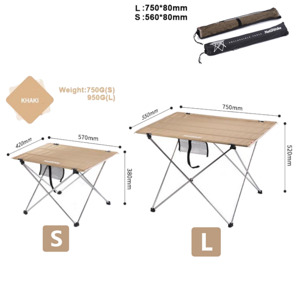 Khaki Naturehike Outdoor Camping Hiking Ultralight Folding Picnic Table Camping Furniture