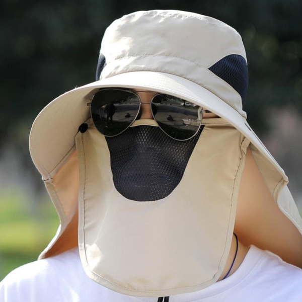 Elosung Khaki Outdoor Uv Protection Hat For Men Detachable Face & Neck Shield Large Brim Sun Fishing Hiking And Activities Hats