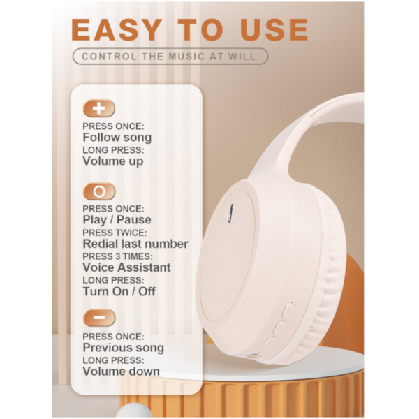 Khaki Over Ear Wireless Immersive Sound 360° Surround Sound Headphones