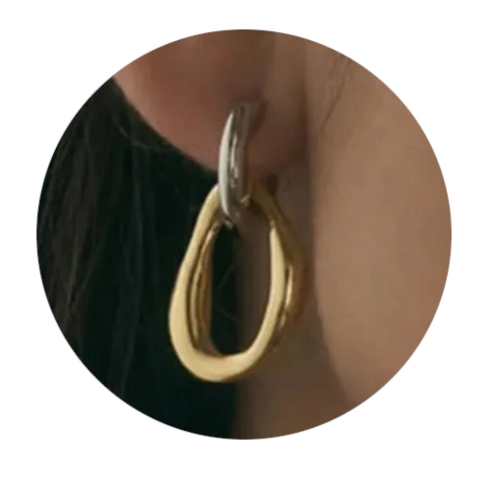 18K Gold Plated Stainless Steel Contrast Asymmetrical Earrings