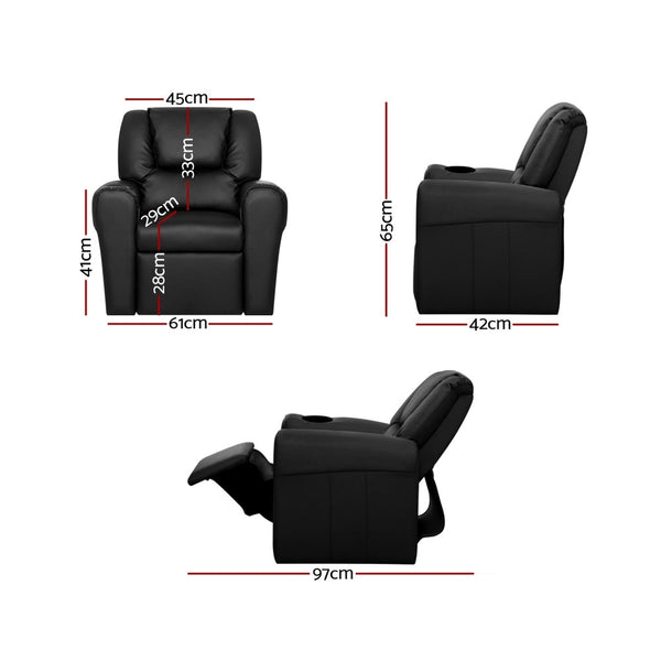 Keezi Kids Recliner Chair Black Pu Leather Sofa Lounge Couch Children Armchair Kids Sofas Armchairs