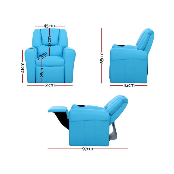 Keezi Kids Recliner Chair Blue Pu Leather Sofa Lounge Couch Children Armchair Kids Sofas Armchairs