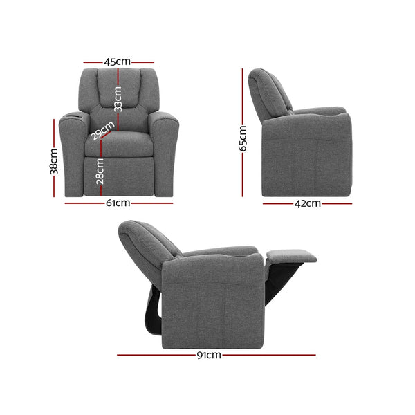 Keezi Kids Recliner Chair Grey Linen Soft Sofa Lounge Couch Children Armchair Kids Sofas Armchairs