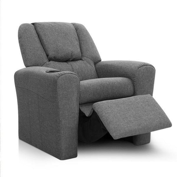 Keezi Kids Recliner Chair Grey Linen Soft Sofa Lounge Couch Children Armchair Kids Sofas Armchairs