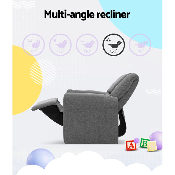 Keezi Kids Recliner Chair Grey Linen Soft Sofa Lounge Couch Children Armchair Kids Sofas Armchairs