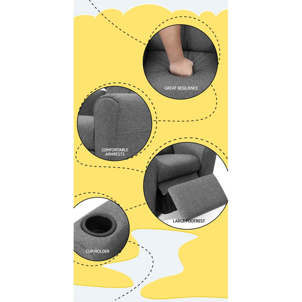 Keezi Kids Recliner Chair Grey Linen Soft Sofa Lounge Couch Children Armchair Kids Sofas Armchairs