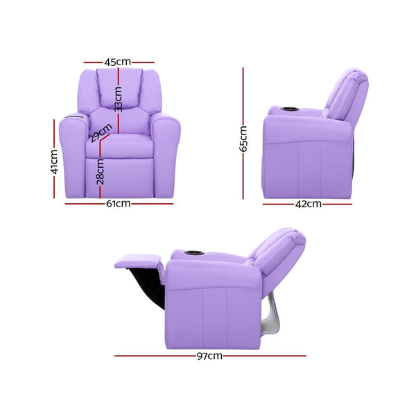 Keezi Kids Recliner Chair Purple Leather Sofa Lounge Couch Children Armchair Kids Sofas Armchairs