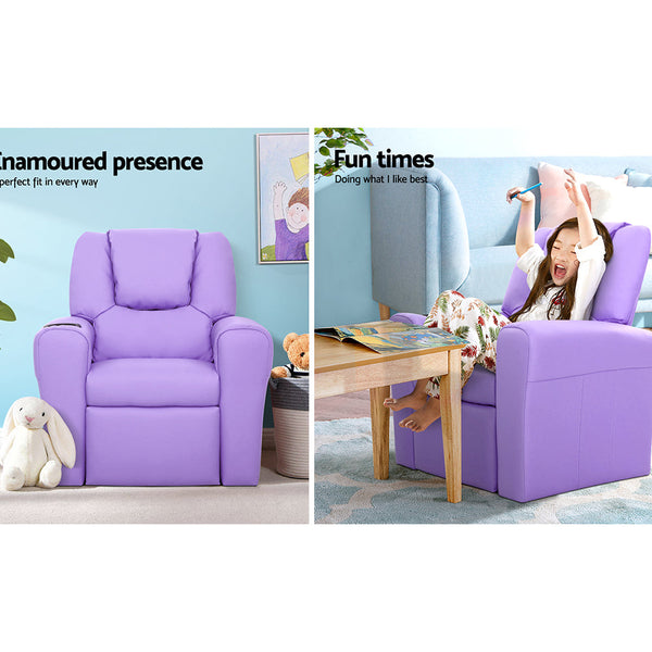 Keezi Kids Recliner Chair Purple Leather Sofa Lounge Couch Children Armchair Kids Sofas Armchairs
