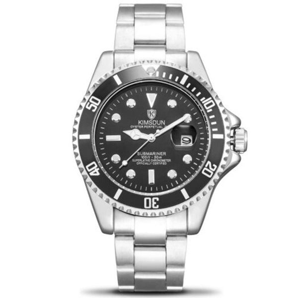 Veile Studios 1022A Water Ghost Solid Stainless Steel Belt Men's Waterproof Luminous Automatic Mechanical Watch Jet Black Dial Silver Band Watches