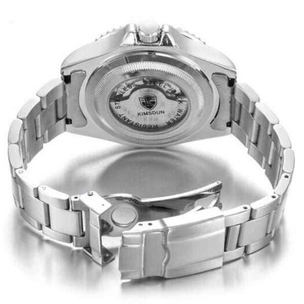 Veile Studios 1022A Water Ghost Solid Stainless Steel Belt Men's Waterproof Luminous Automatic Mechanical Watch Jet Black Dial Silver Band Watches