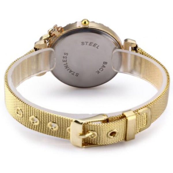 Veile Studios Lady Golden Steel Net Strap Eiffel Tower Diamond Quartz Watch Red Watches
