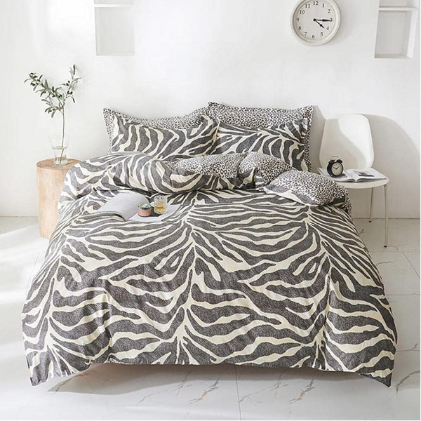 King Leopard And Zebra Design Cotton Fibre Quilt Cover 3 Pieces Bedding Set
