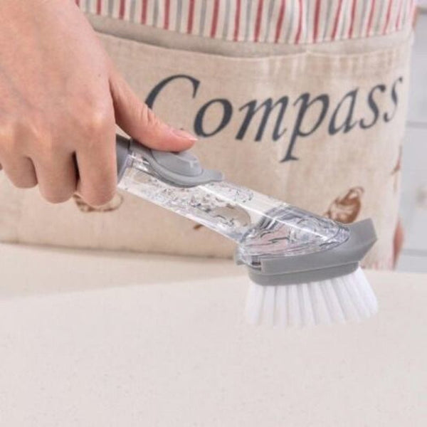 Kitchen Automatic Liquid Filling Long Handle Brush Pot Artifact Dish Scrub Cleaning With Light Grey