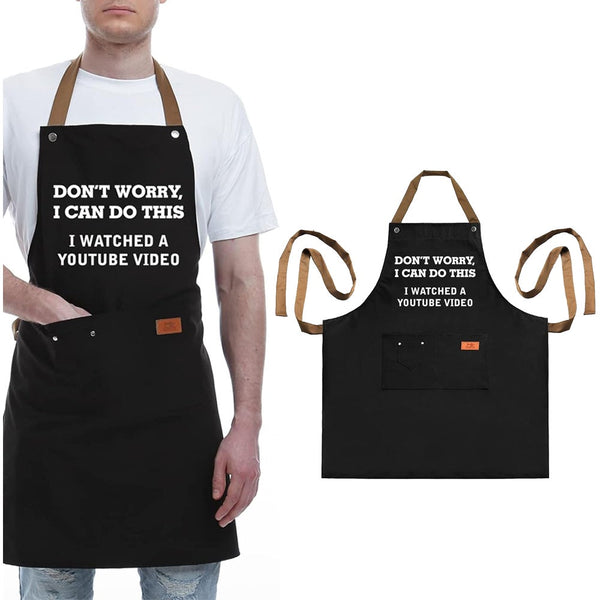 Kitchen Letters Printed Adjustable Cooking Aprons With 3 Pockets Funny For Men