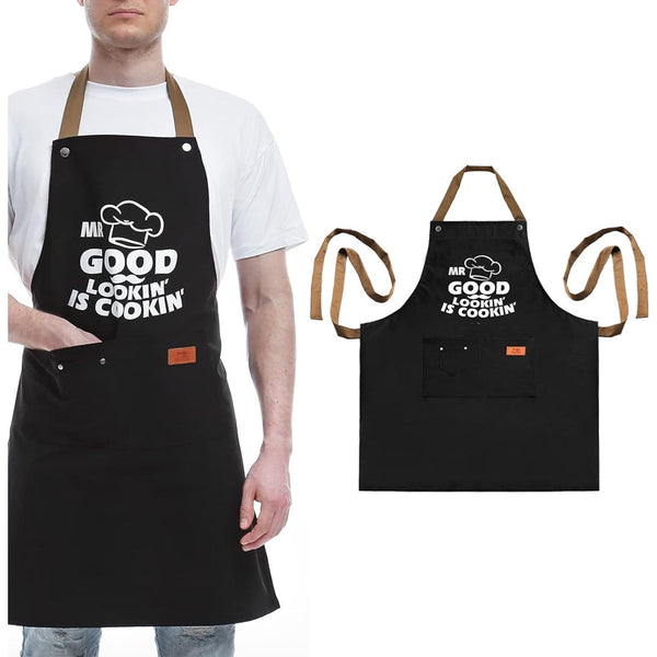 Kitchen Letters Printed Adjustable Cooking Aprons With 3 Pockets Funny For Men