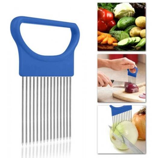 Choppers Slicers Kitchen Onion Vegetables Cutting Aid Holder Guide Slicing Cutter Safe Fork Blue Peelers & Slicers