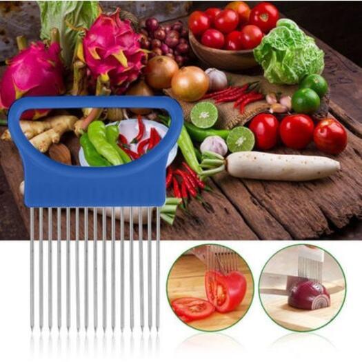 Choppers Slicers Kitchen Onion Vegetables Cutting Aid Holder Guide Slicing Cutter Safe Fork Blue Peelers & Slicers