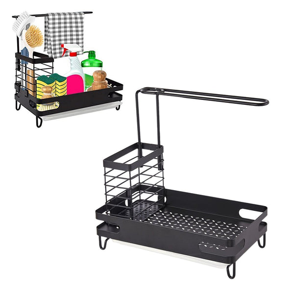 Kitchen Sink Storage Rack With Drain Pan Sponge Cleaning Cloth Holder Organizer Sink Organisers
