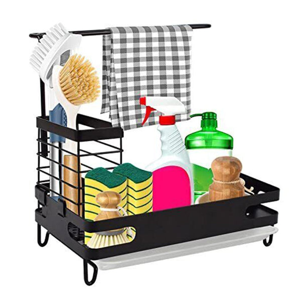 Kitchen Sink Storage Rack With Drain Pan Sponge Cleaning Cloth Holder Organizer Sink Organisers