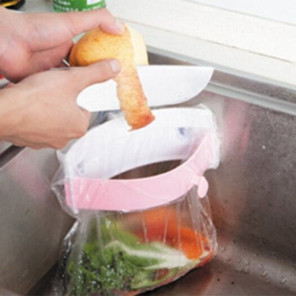 Kitchen Sink Sucking Clip On Garbage Bag Rack Pink