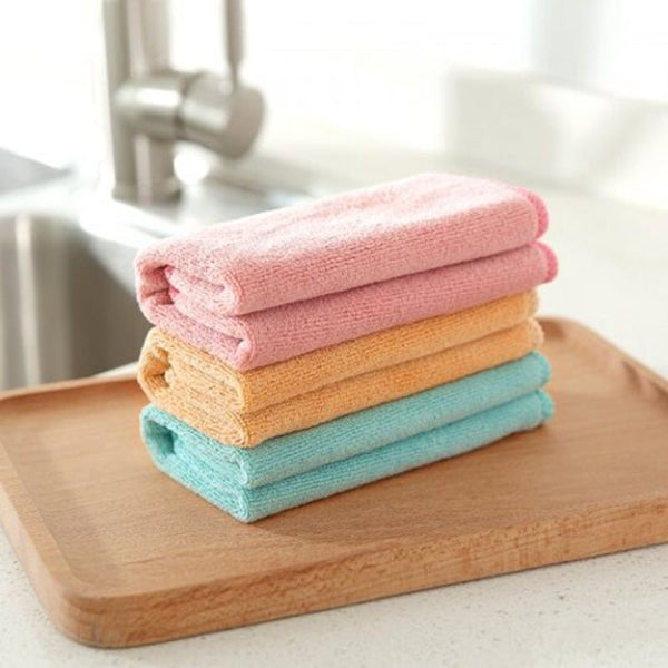 Kitchen Thicken Water Absorption Cleaning Cloth Non Stick Oil Dish Rag 3Pcs Multi