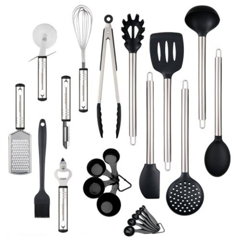 Kitchen Utensil Set Heat Resistant Silicone Heads Cooking Tools 23Pcs Black Cooking Utensils
