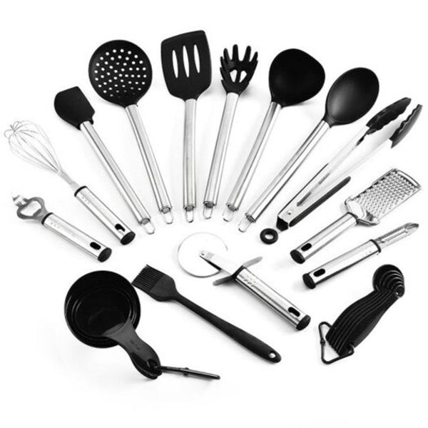Kitchen Utensil Set Heat Resistant Silicone Heads Cooking Tools 23Pcs Black Cooking Utensils